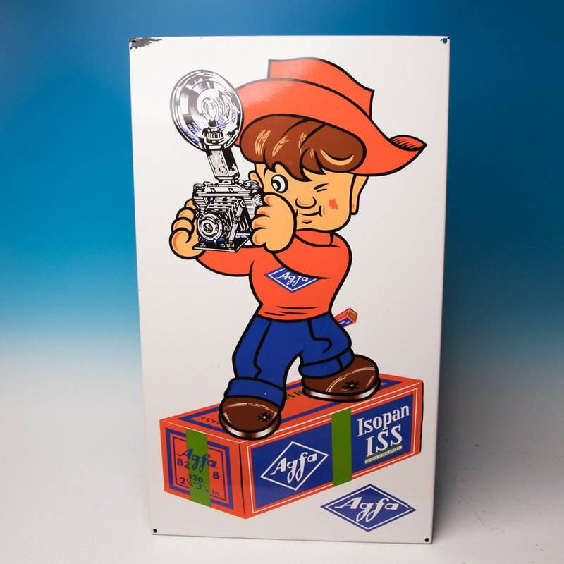 桑惠商号 1950s 德国 AGFA  isopan iss 胶卷广告 珐琅古董铁牌 - 墙贴/壁贴 - 珐琅 多色