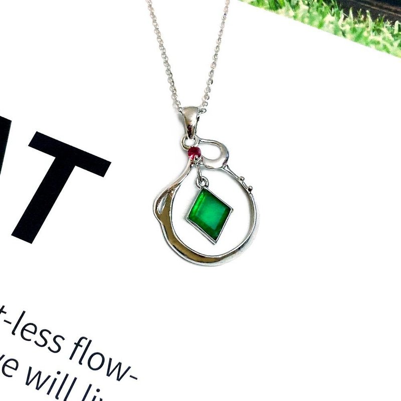 Eli Jewelry贵气红宝翡翠18K白金坠子铂金Pt950项链附金饰保证卡 - 项链 - 贵金属 银色