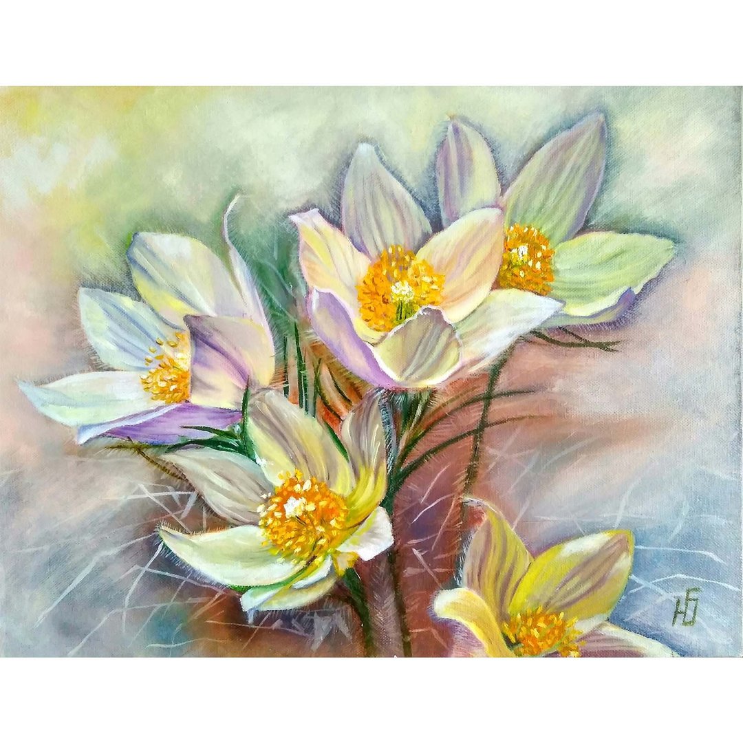 White Flower Painting, Snowdrops Wall Art, Floral Artwork, Home decoration,手工油畫 - 海报/装饰画/版画 - 棉 多色
