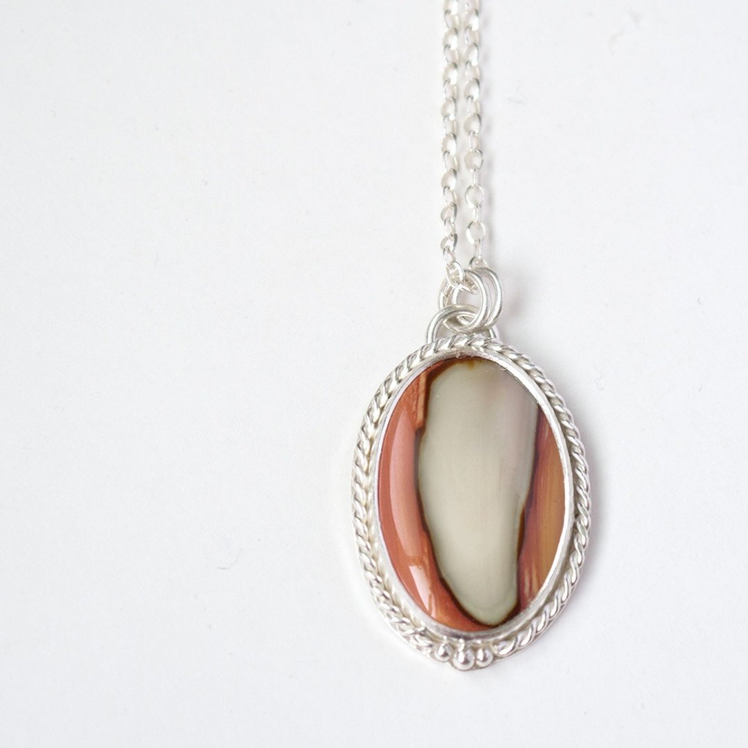 花碧玉(多彩碧玉) 纯银墬 Polychrome jasper pendant - 项链 - 宝石 橘色