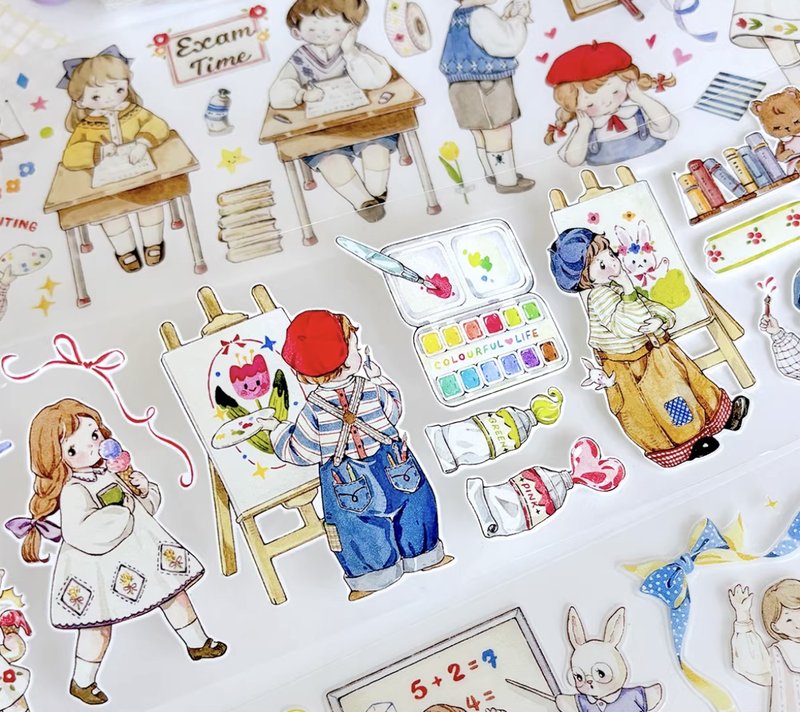 遊學記 まなびの きろく PET 和紙膠帶 (kiss-cut) - 纸胶带 - 其他材质 多色