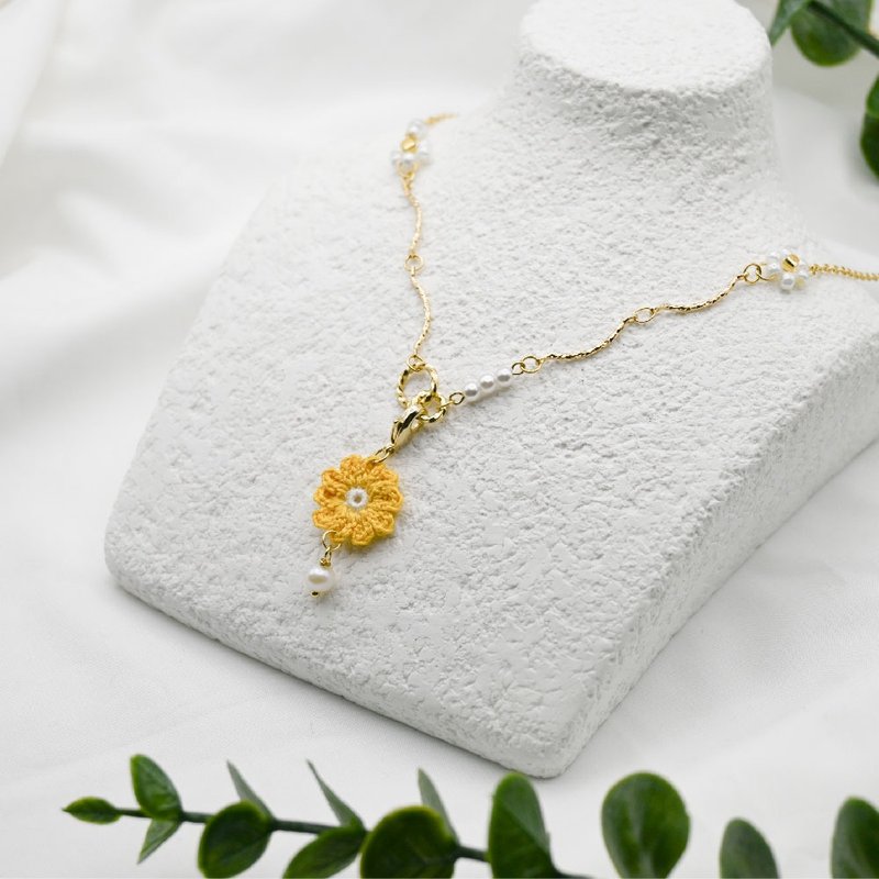 2WAY 可替换式 项链 坠饰 吊饰 蕾丝 雏菊 钩针 微钩 礼物 婚礼 - 项链 - 棉．麻 