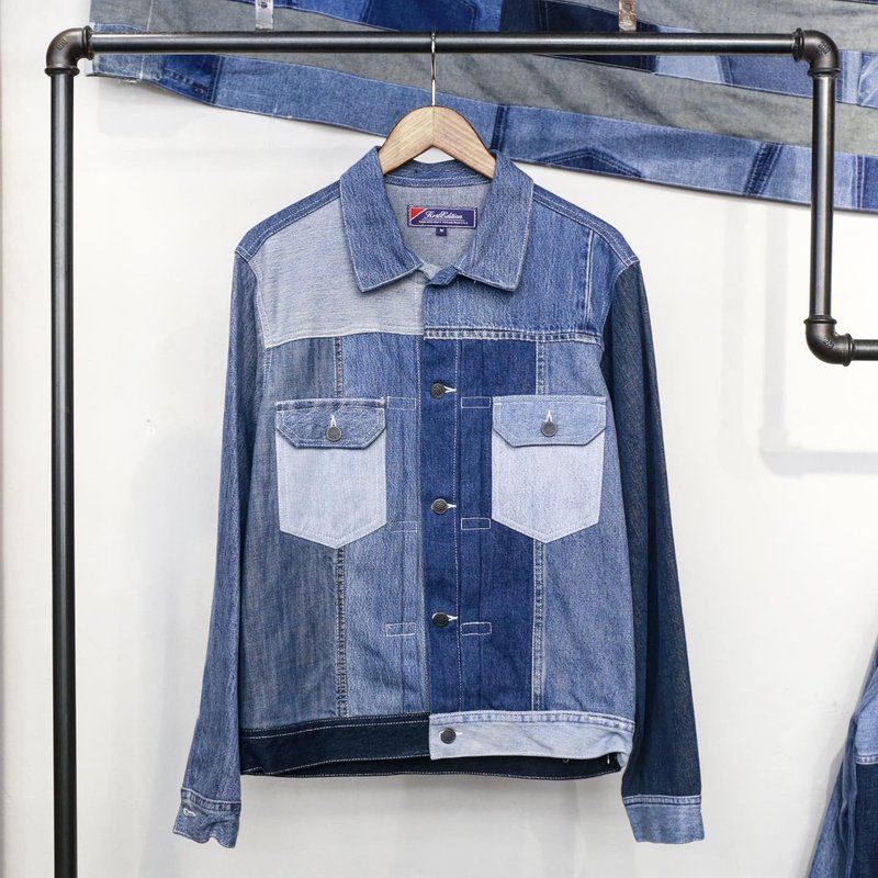 牛仔拼布外套 - 男装外套 - 棉．麻 