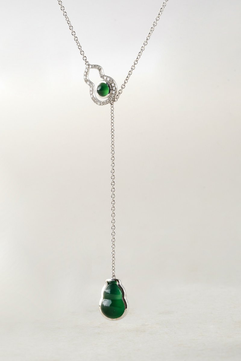 无限 - 18K白金翡翠葫芦项链配白钻石 - 项链 - 玉石 白色