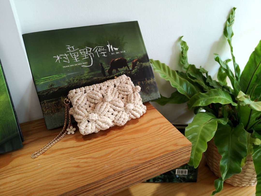 花型手拿包【Macrame Bag】 - 手提包/手提袋 - 棉 卡其色