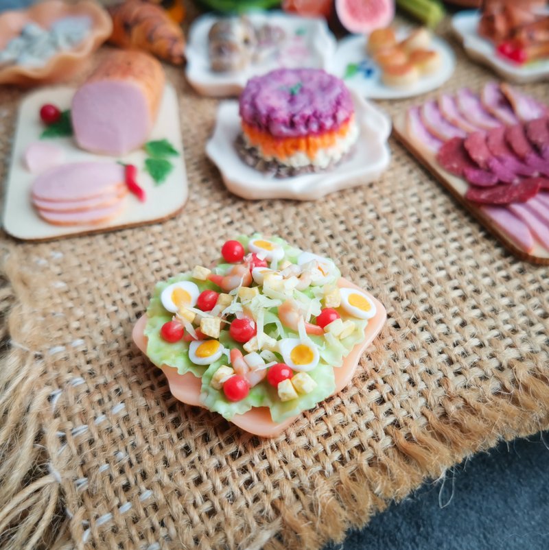 逼真的芭比食物 1/6凯萨虾沙拉 玩具屋食物 - 其他 - 粘土 多色