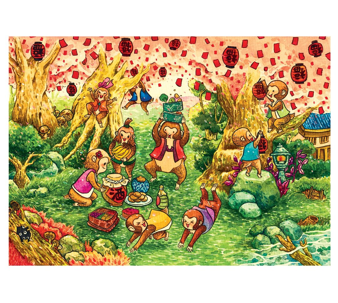 水彩手绘插画 | 原稿 | 画作 | 挂划 | 装饰画【梅花山庄的晚宴】 - 海报/装饰画/版画 - 纸 