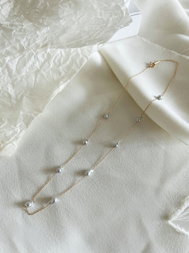 极光巴洛克项链- 18K纯金日本Akoya Keshi真多麻色珍珠 - 项链 - 贵金属 金色