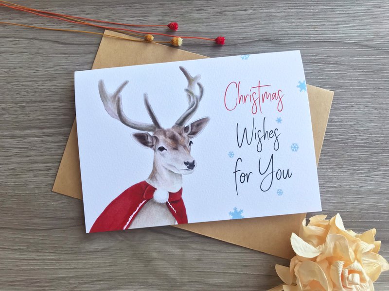 圣诞卡片  麋鹿圣诞卡 耶诞卡片 对折卡片 - 卡片/明信片 - 纸 