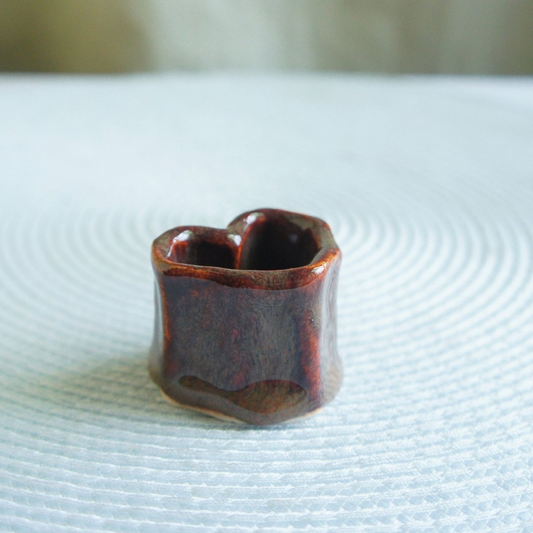 Lovely日本瓷土【红心小盆、饰品皿、暗红】 - 花瓶/陶器 - 陶 红色