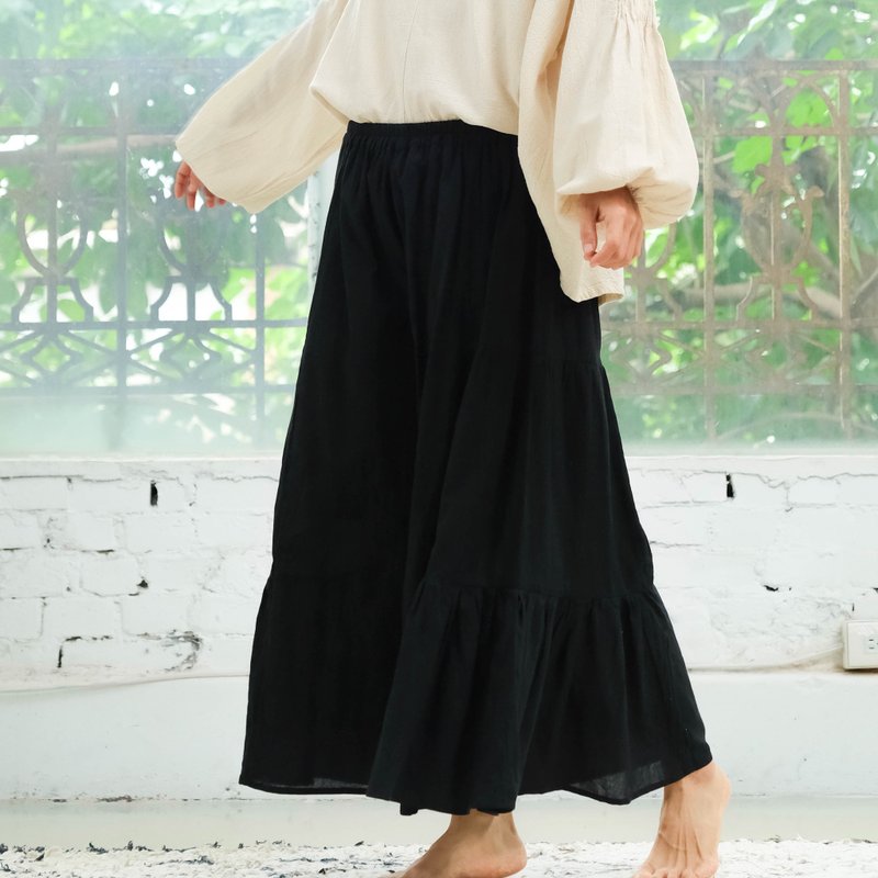 OMAKE 透纱双层伞摆裤裙 / 萨鲁布 黑 - 女装长裤 - 棉．麻 黑色