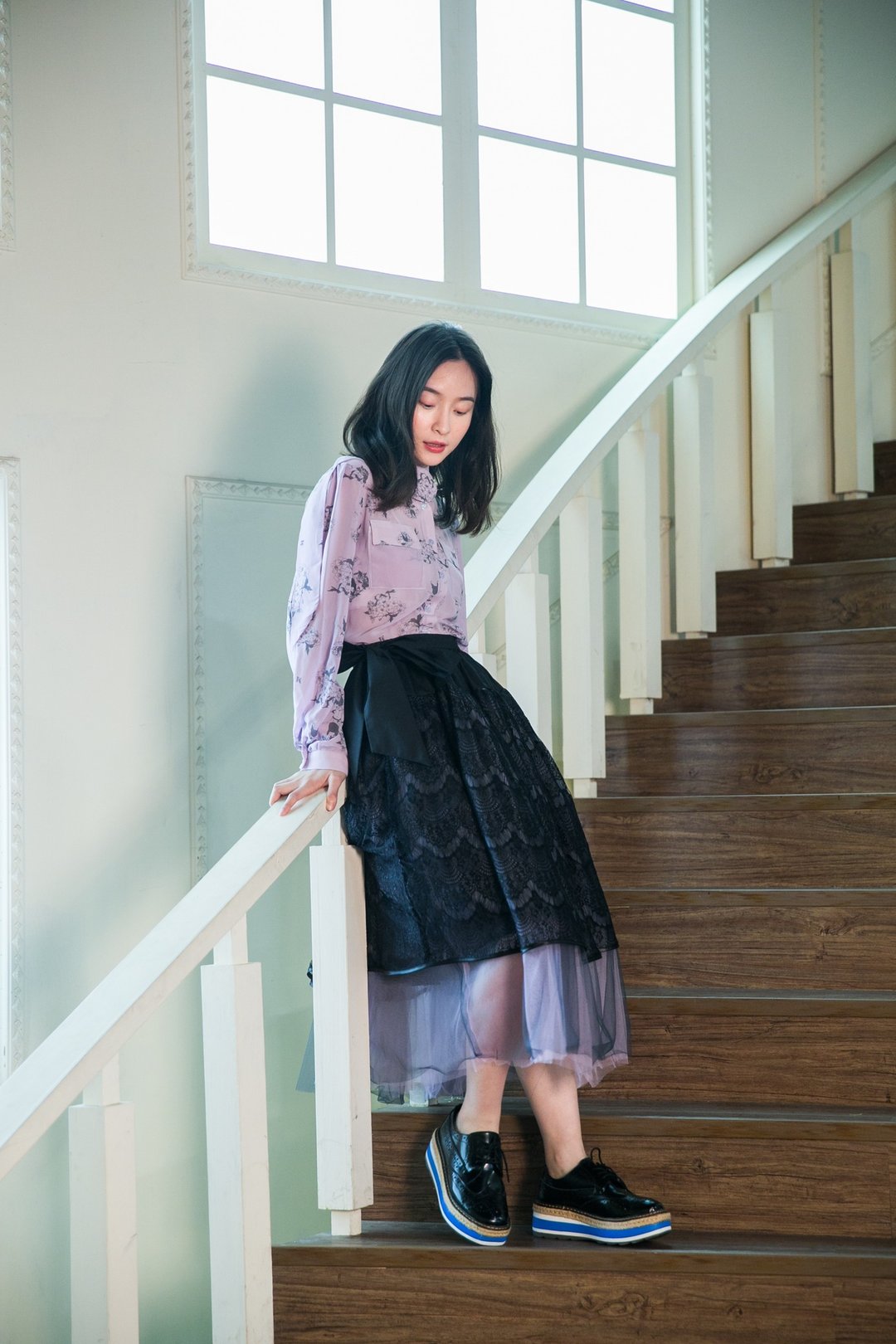 马克的紫色诱惑 睫毛蕾丝内衬网纱澎澎裙 - 裙子 - 棉 紫色