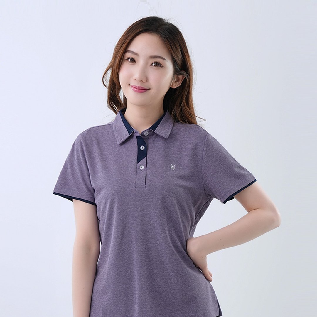 女款抗UV吸湿排汗机能格纹POLO衫 GS1036 (M-6L 大尺码) /浅紫 - 男装运动衣 - 聚酯纤维 紫色
