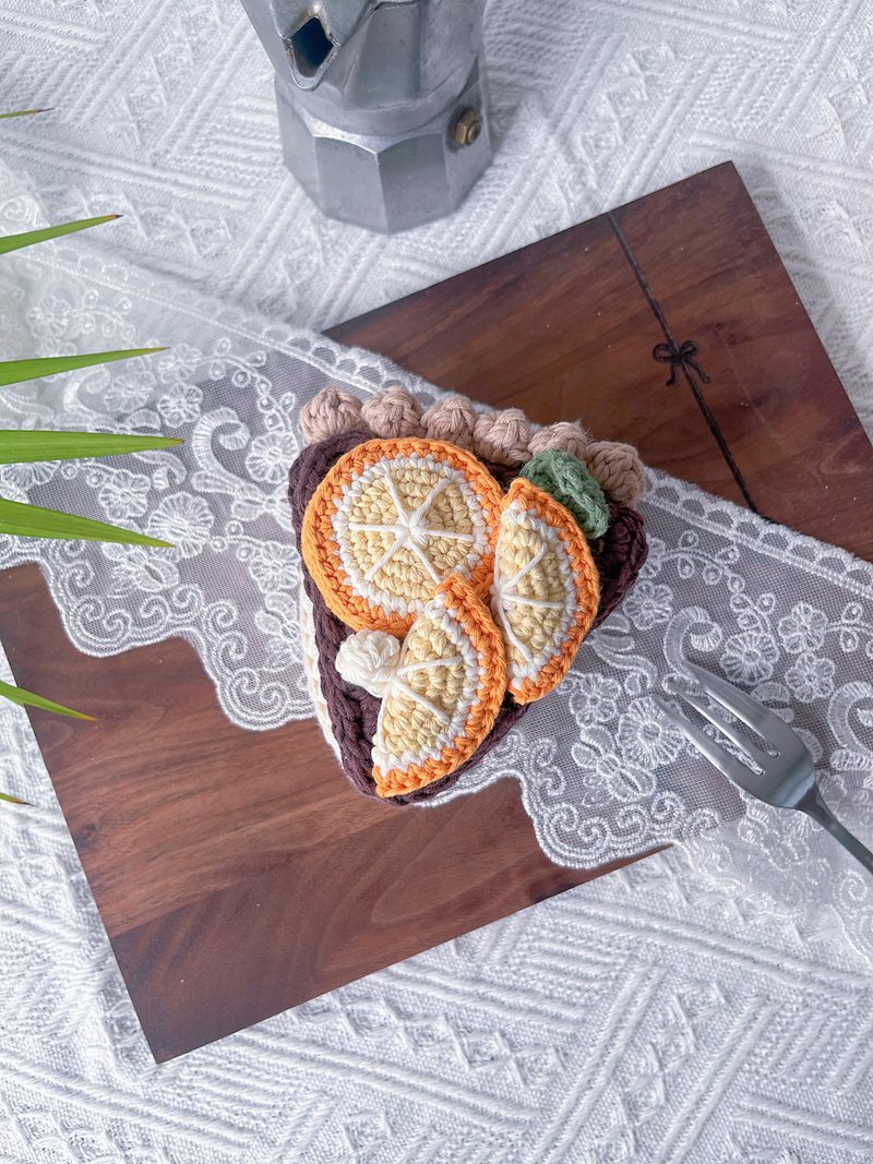 【香橙】生果挞水果蛋糕钩针鈎织编织小袋挂饰收纳小包零钱包 - 化妆包/杂物包 - 棉．麻 橘色