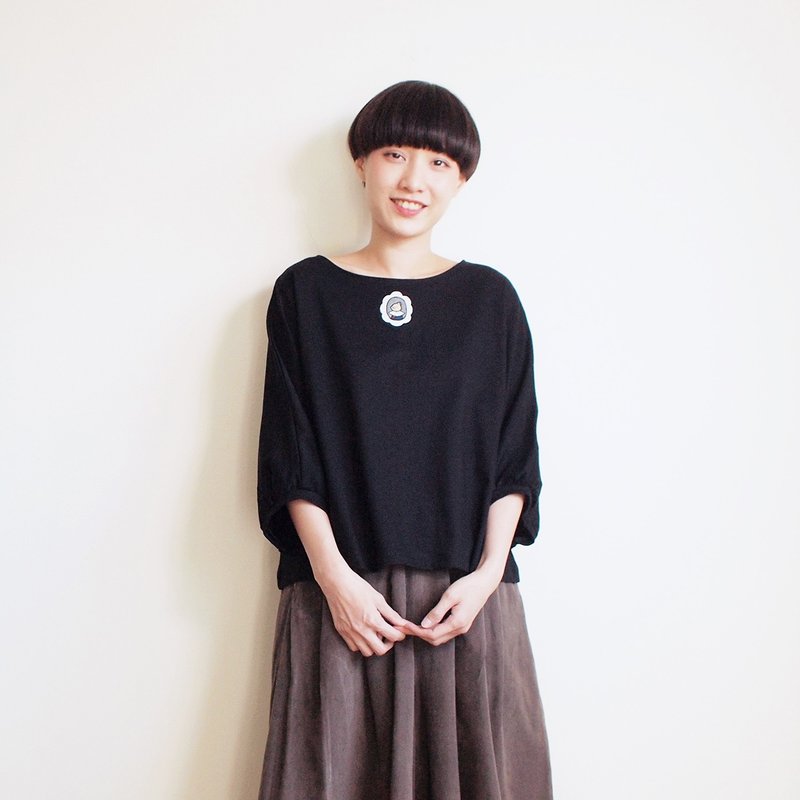 marquis cat blouse : black - 女装上衣 - 棉．麻 黑色