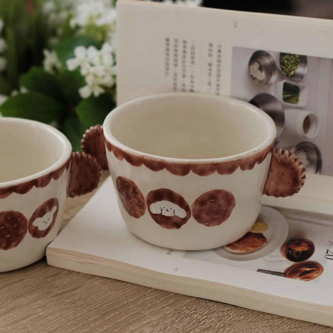 餅乾小狗啞光雙耳碗 / 日式家用飯碗 / 甜品碗陶瓷餐具 - 碗 - 瓷 咖啡色