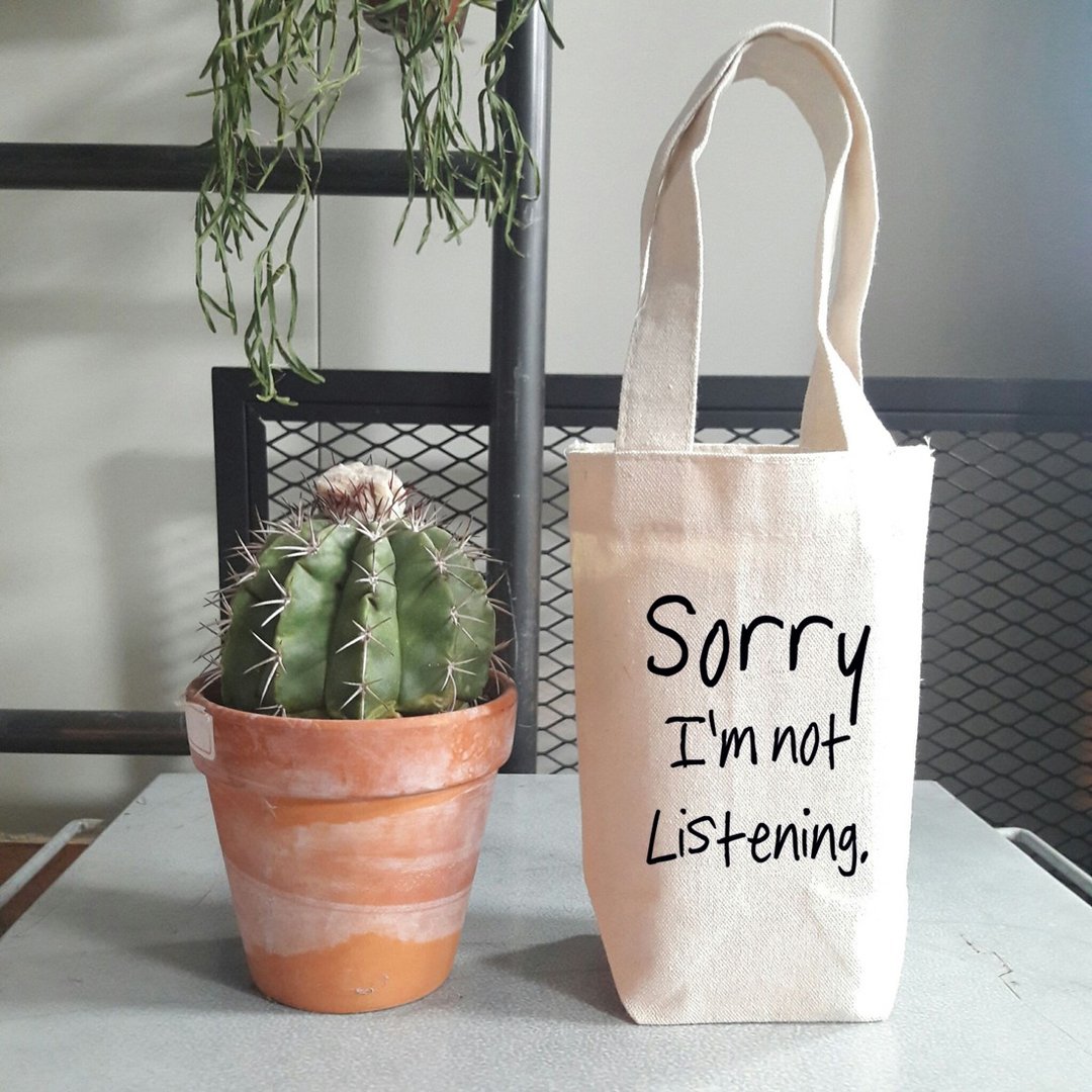 Sorry not Listening 随行杯手机钱包饮料提袋帆布 我没有在听 - 随行杯提袋/水壶袋 - 棉 白色