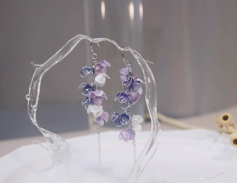 紫藤花 垂坠耳针/耳夹 - 耳环/耳夹 - 其他材质 蓝色
