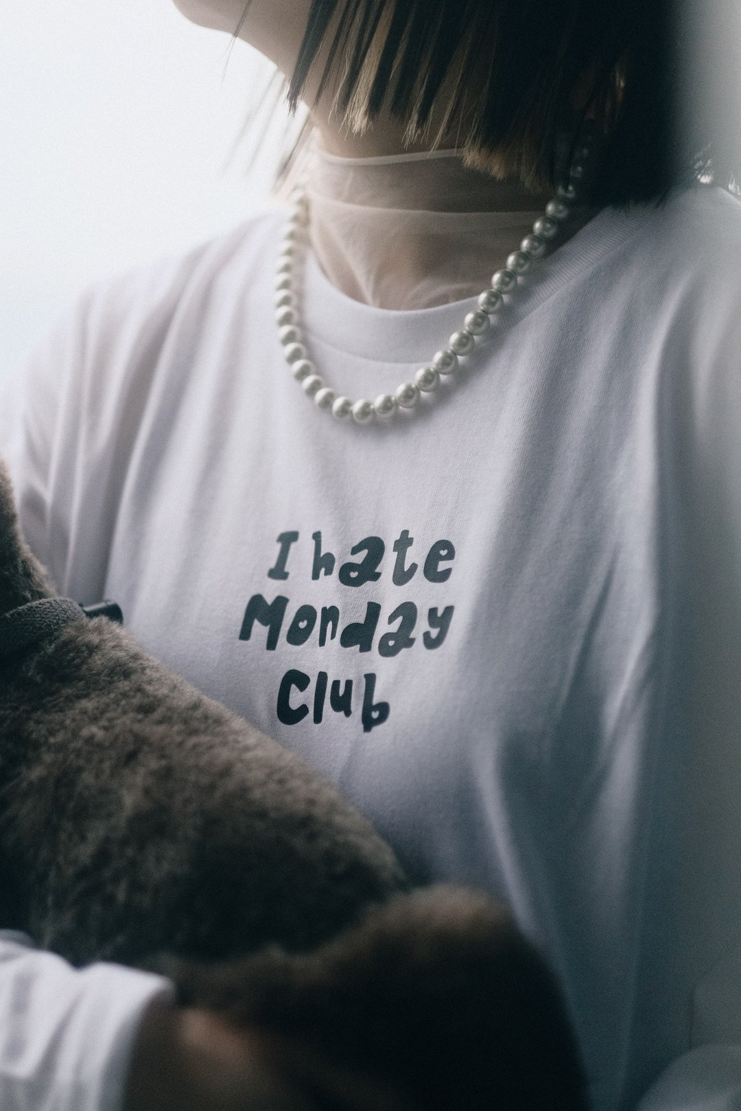 I Hate Monday Club 长袖白 Tee - 中性连帽卫衣/T 恤 - 棉 白色