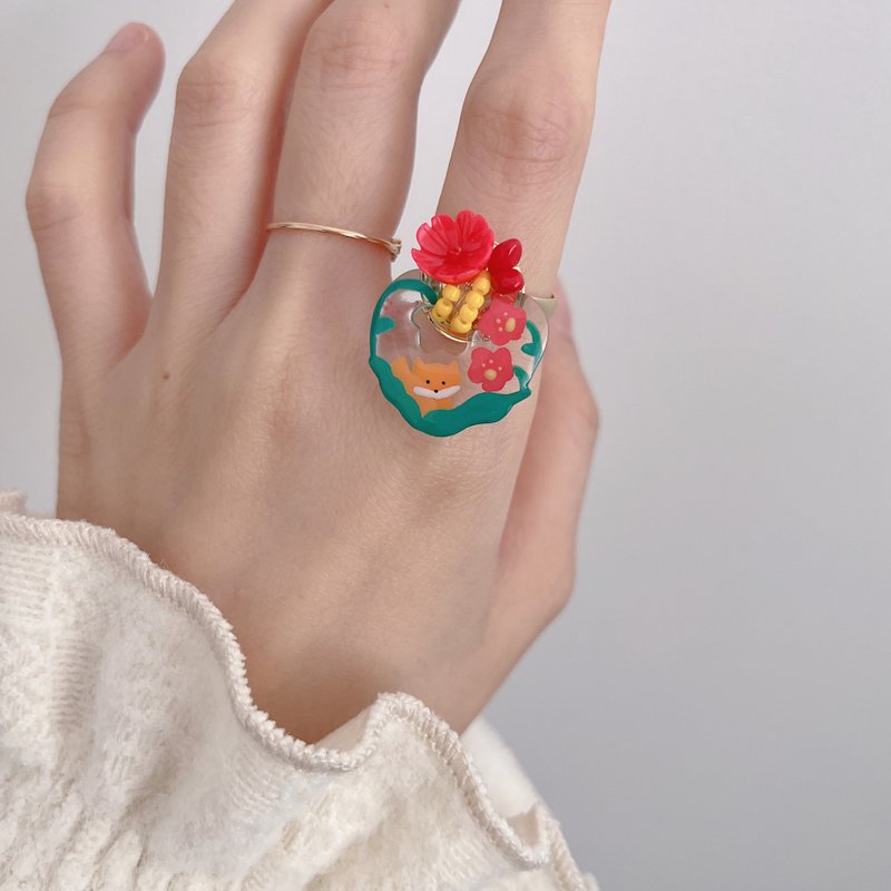 虞美人  狐狸   可调节戒指 - 戒指 - 树脂 红色