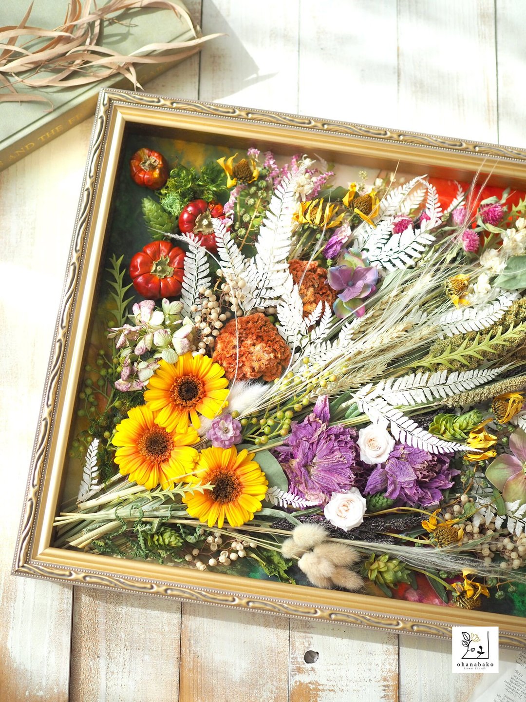 丰收花束 水彩与永生花复合媒材画框 四切大尺寸 | 开店 居家装饰 - 干燥花/捧花 - 植物．花 橘色