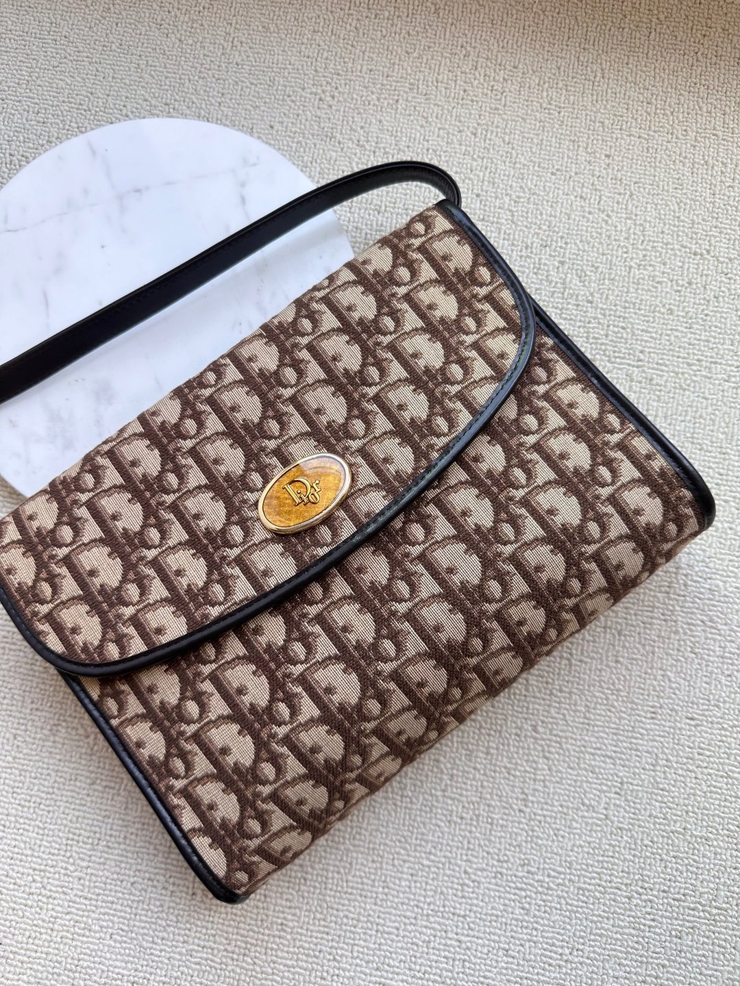 中古包 Christian Dior Vintage 棕色织花手提肩背包 - 侧背包/斜挎包 - 棉 咖啡色