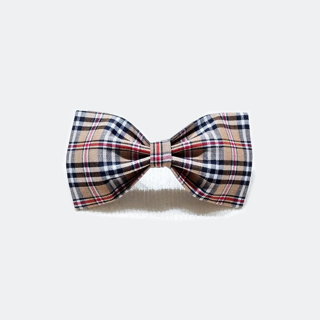 Ella Wang Design Bowtie 领结 蝴蝶结 猫 狗 英伦 格纹 - 项圈/牵绳 - 棉．麻 卡其色