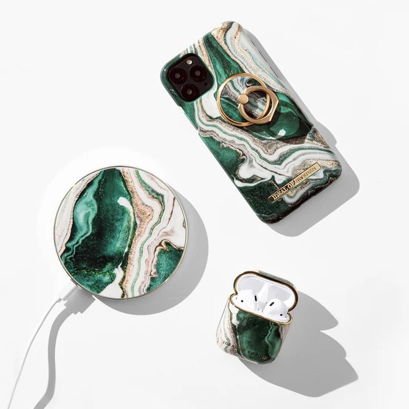 AirPods 3 / AirPods Pro 1/2北欧时尚耳机保护壳-金色翡翠大理石 - 耳机收纳 - 塑料 绿色