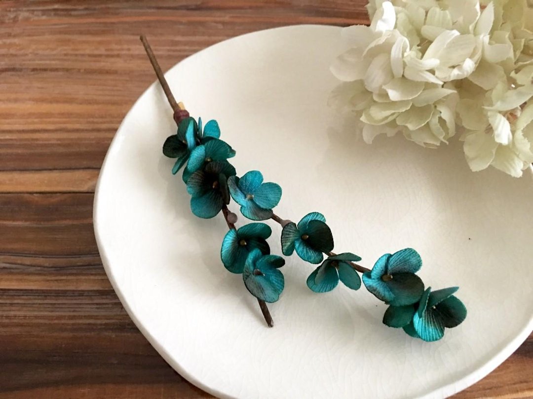 Sprig of corsage -Blue- - 胸针 - 棉 黑色