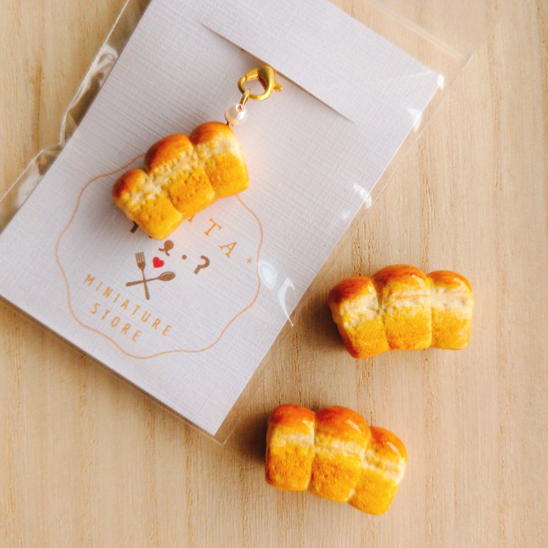 minita* 迷你山型面包 高仿真 挂饰 吊饰 别针 疗愈小物 袖珍食玩 - 挂绳/吊绳 - 粘土 橘色