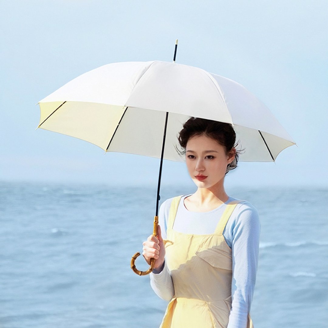 日本霜山 复古竹柄8骨晴雨两用大伞面雨伞-多色可选 - 雨伞/雨衣 - 聚酯纤维 白色