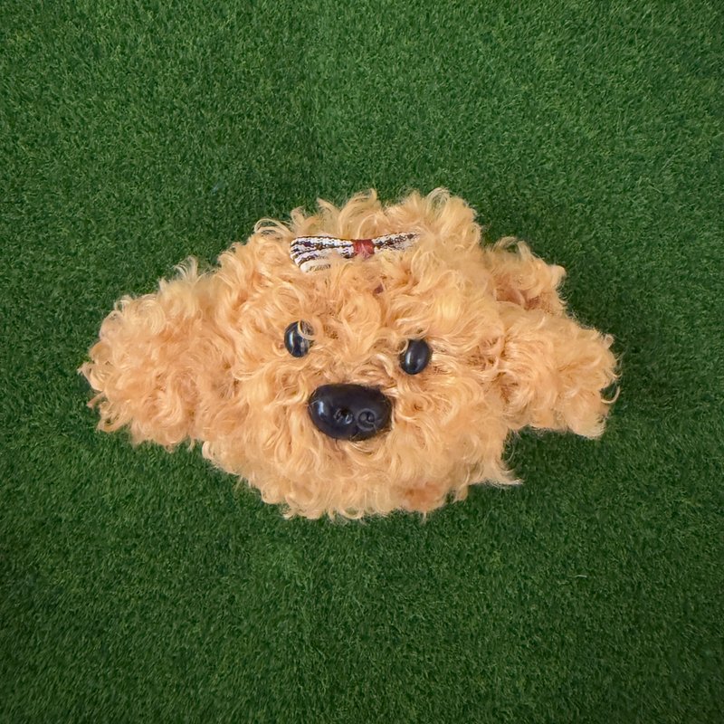 黄贵宾犬卷卷毛狗头吊饰5cm(蝴蝶结)-毛根扭扭棒手作吊饰/モール - 玩偶/公仔 - 其他材质 咖啡色