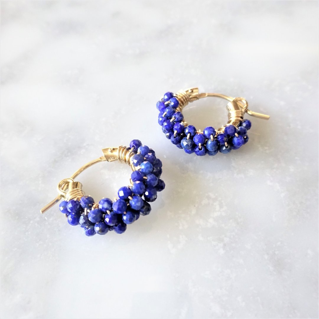 14kgf*Lapislazuri pavé earring / pierced earring - 耳环/耳夹 - 宝石 蓝色