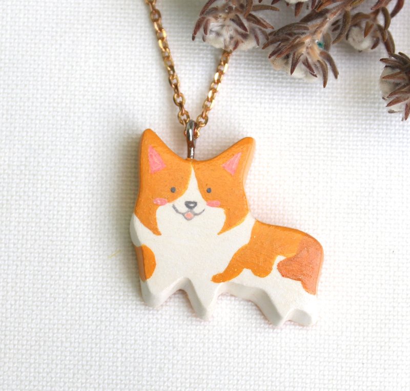 柯基犬 手作项链 - 项链 - 粘土 橘色