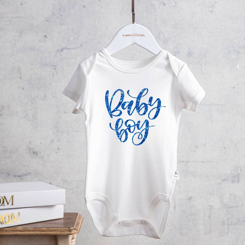 BabyBoy宝贝男孩  宝蓝烫金包屁衣  男宝专属 新生儿周岁礼 - 包屁衣/连体衣 - 棉．麻 白色