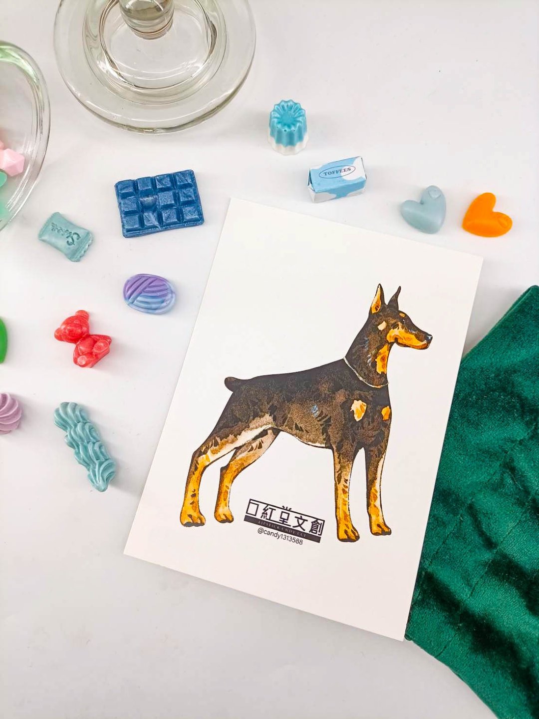 KR474_口紅堂明信片_杜賓犬12_candy1313588 postcard - 卡片/明信片 - 纸 多色