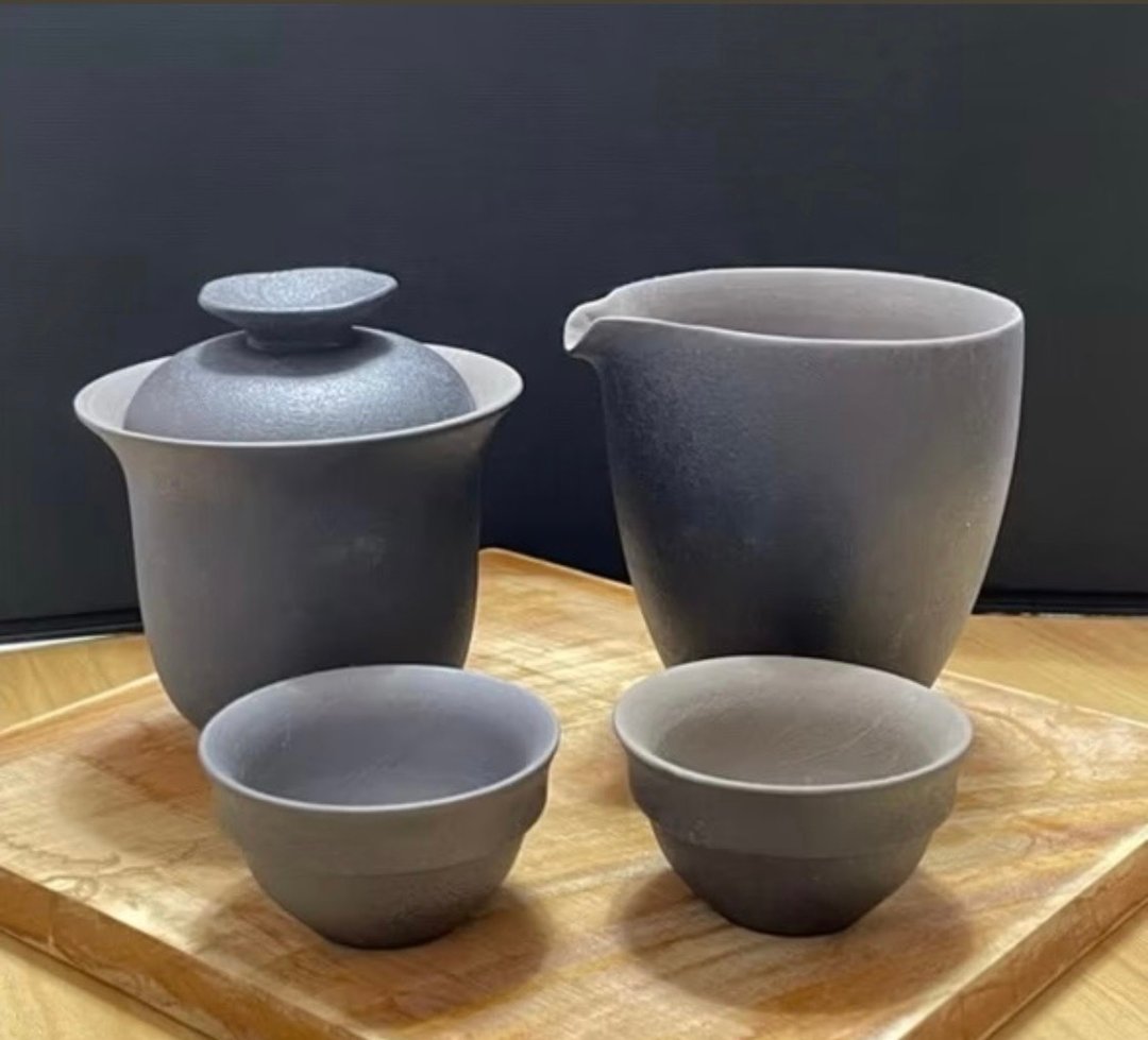 【全新】旅行用陶艺双杯茶具组-含手提包 - 茶具/茶杯 - 陶 灰色
