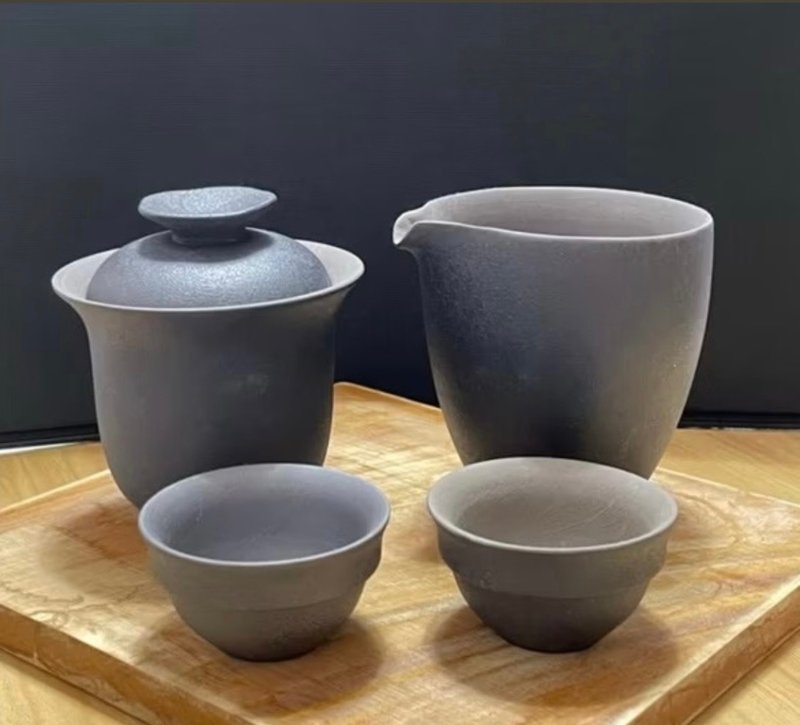 【全新】旅行用陶艺双杯茶具组-含手提包 - 茶具/茶杯 - 陶 灰色
