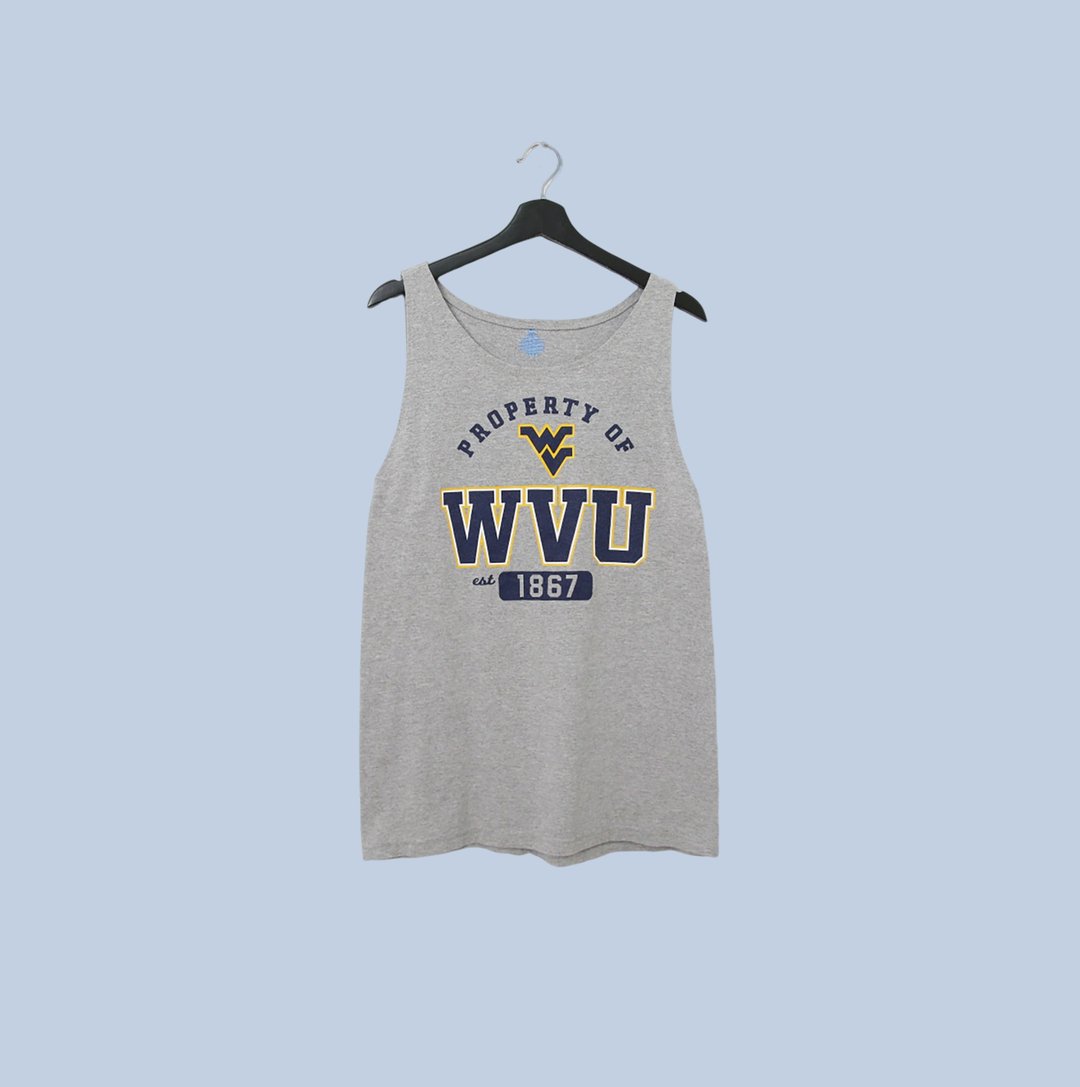 Back to Green- 大U领背心 灰色 WVU b-02 /vintage tank shirt - 男装背心 - 棉 