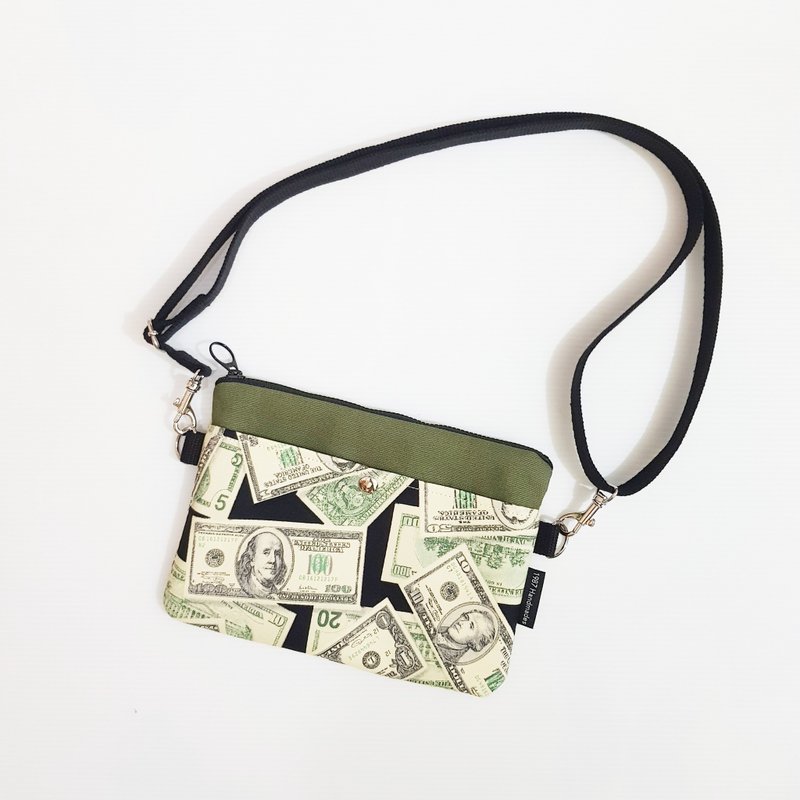 【满满美金-(深绿)】 随身包 拉链袋 小包 斜背包 - 侧背包/斜挎包 - 棉．麻 绿色