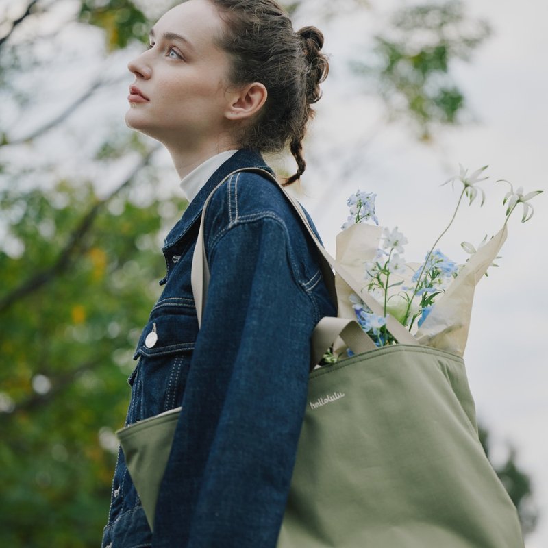 双面双色双面单肩手提包 JAKE ECO 轻巧手提包 (亮橄榄绿/麻布) - 手提包/手提袋 - 聚酯纤维 多色