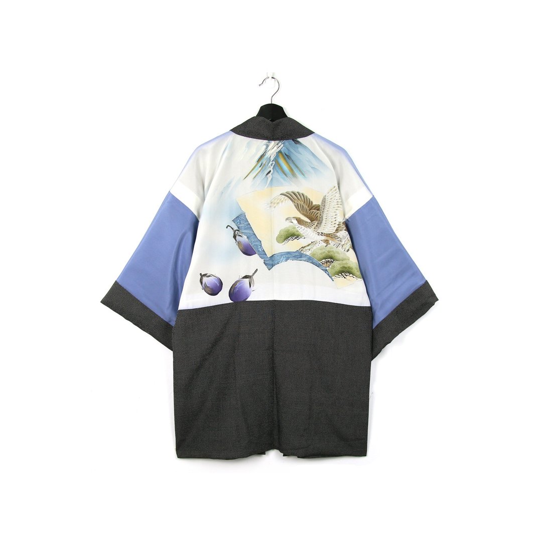 Back to Green-日本带回男款羽织 黑底 老鹰 /vintage kimono - 男装外套 - 丝．绢 