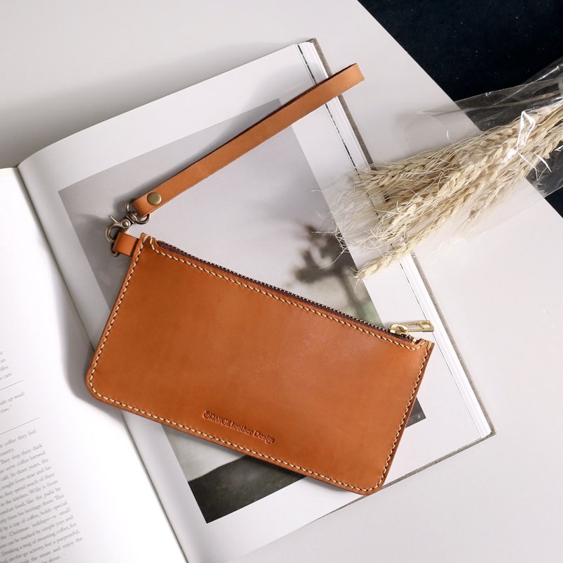 小橘皮 植鞣牛皮  手拿拉链包  拉链长夹  零钱包 - 皮夹/钱包 - 真皮 