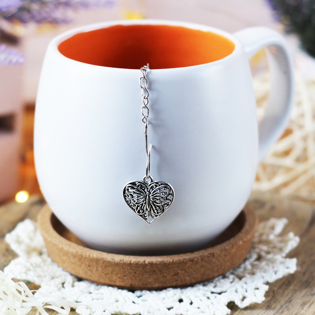 Heart charm tea ball infuser for herbal tea, Valentines day Tea strainer - 茶具/茶杯 - 不锈钢 银色