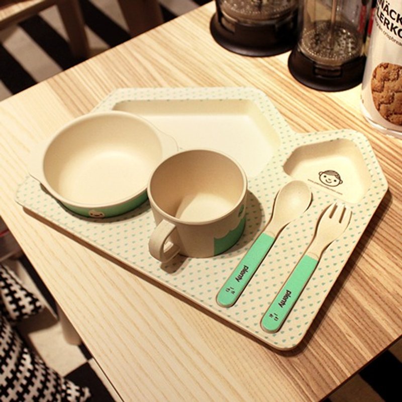 环保无毒竹制儿童餐具蓝色雨点 - 厨房用具 - 竹 蓝色