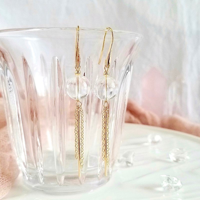 白水晶简约流苏耳环耳勾 | 灵气开运 净化负能量 平衡情绪压力 - 耳环/耳夹 - 水晶 透明