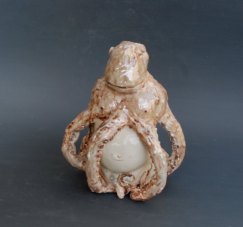 男性裸体躯干章鱼触手装饰花瓶瓷俑 - 花瓶/陶器 - 瓷 多色