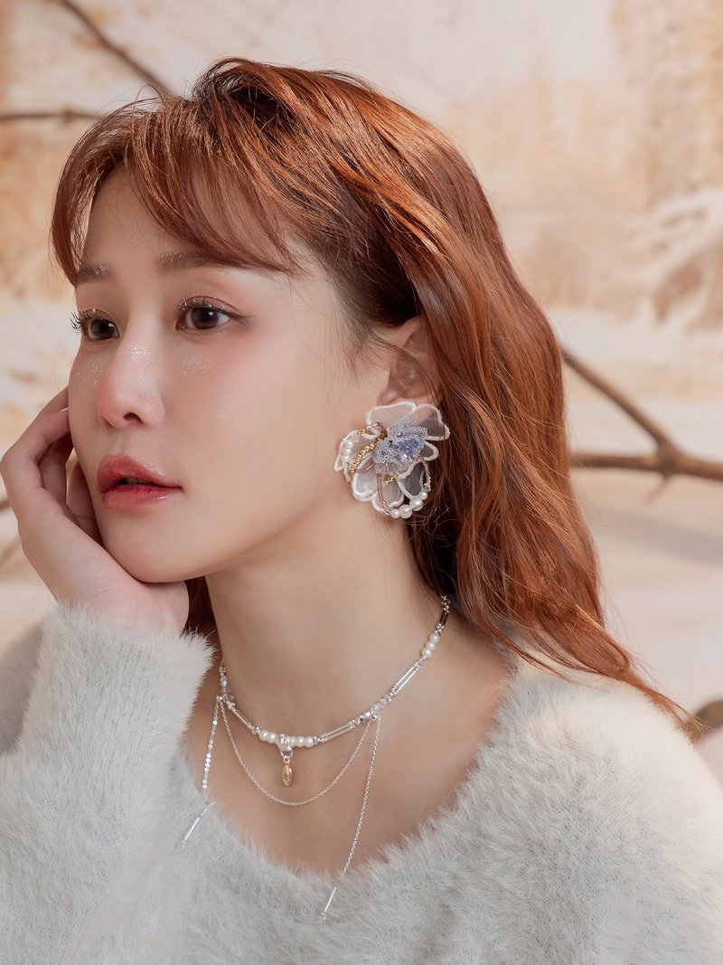 人造糖霜。(2way)MUCHAT手作14KGP蕾丝水晶珠花纯银针耳环 - 耳环/耳夹 - 其他金属 多色