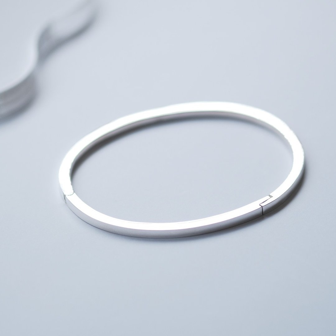 宽3mm 极简 风格 手镯 银925 - 手链/手环 - 其他金属 灰色