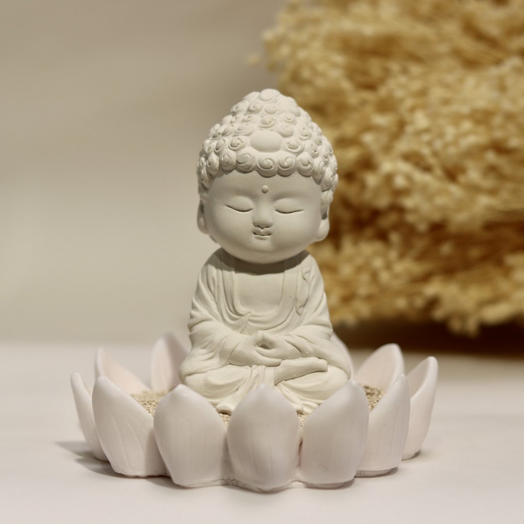 平安吉祥小佛之培德 莲花盘套组 扩香套组 居家香氛 禅风家饰 - 香薰/精油/线香 - 其他材质 白色